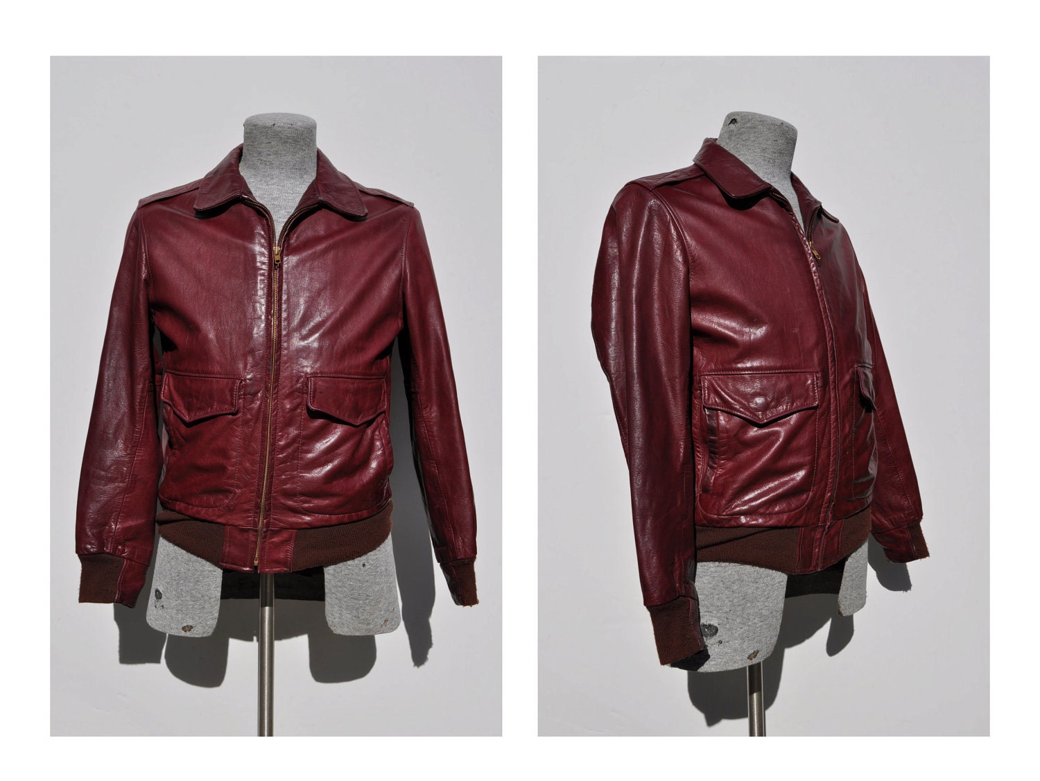 vintage leather jacket 1970s bomber flight jacket size