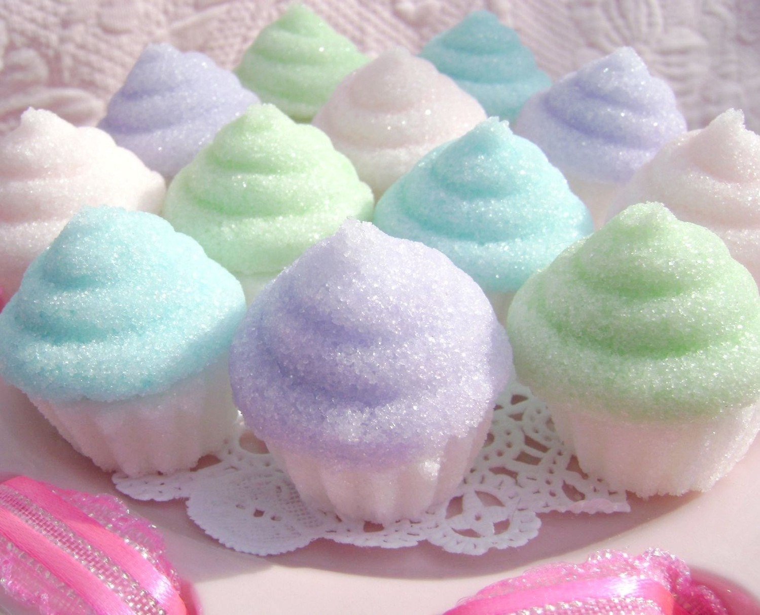 Pretty Pastel Cupcake Sugar Toppers for your Cupcakes or Baked Goods or to Serve with your Tea