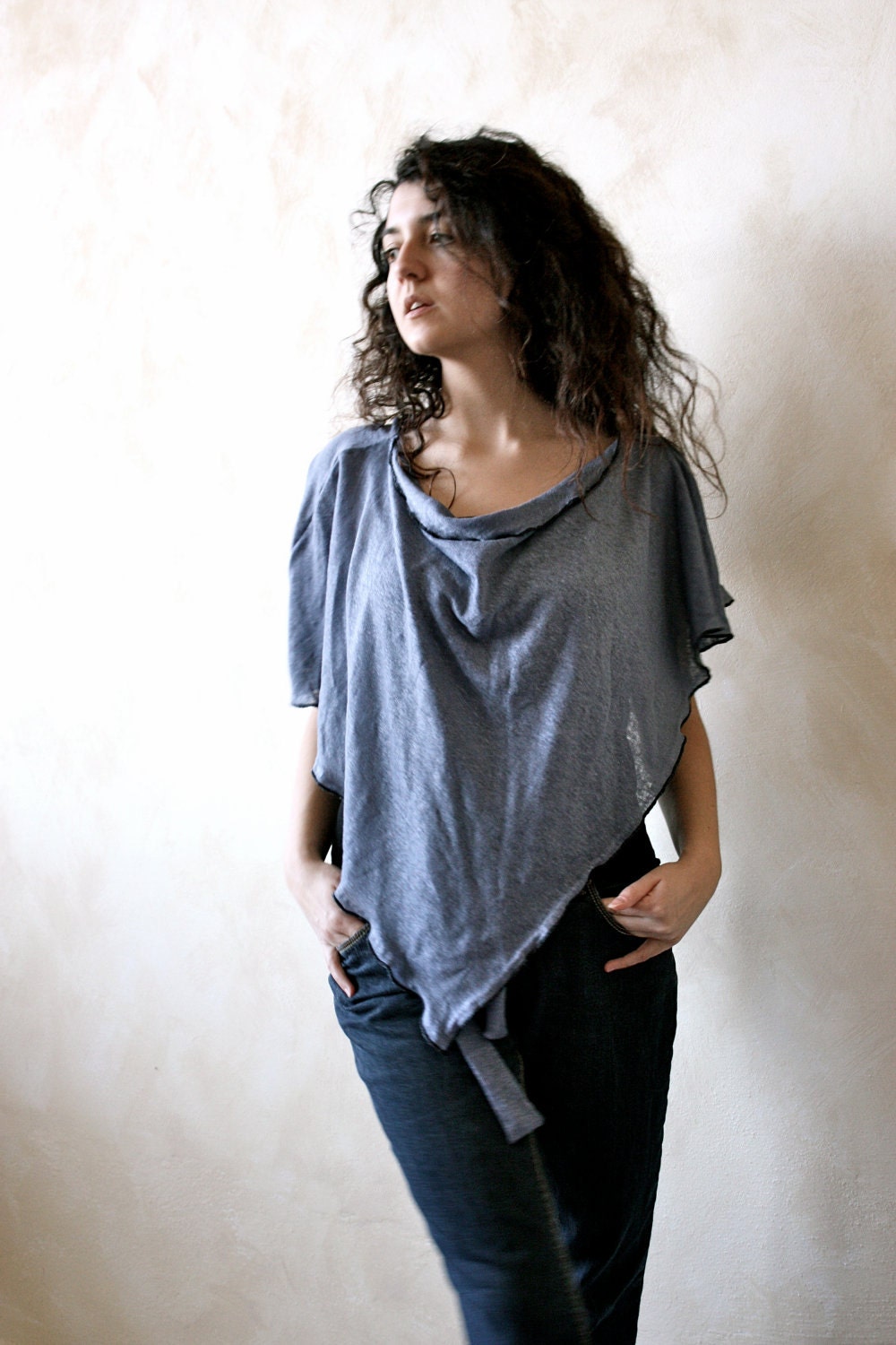 Reserved for Nerissa - Blue linen pointed shawl
