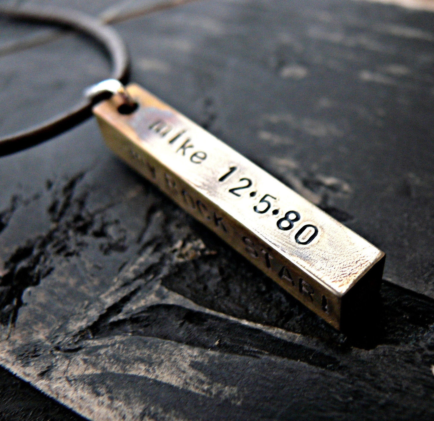 Fathers Day Gift - Hand Stamped Personalized Mens Necklace - Brass Rustic Bar - Mens Necklace - Hand Stamped Necklace