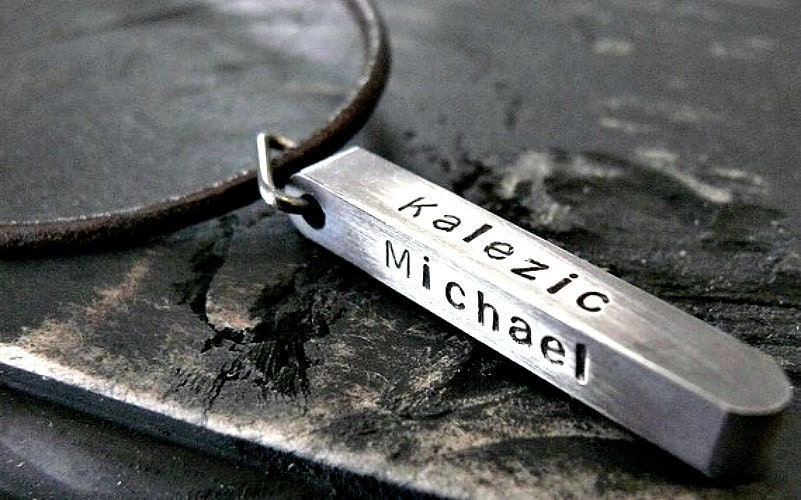 Fathers Day Gift - Mens Personalized Necklace - Mens Sterling Silver Necklace - Mens Hand Stamped Necklace