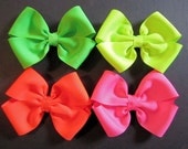 Neon Hair Bows - Bright NEON Large Basic Boutique Hair Bows - Neon Green, Neon Pink, Neon Orange & Neon Lime - Choose One (1)