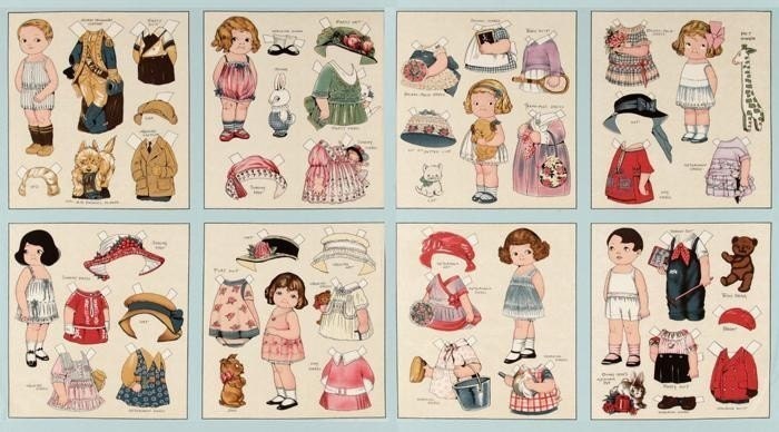 A Wonderful Aunt Lindy's Paper Doll Fabric Panel Free US Shipping - CountryCharmFabrics