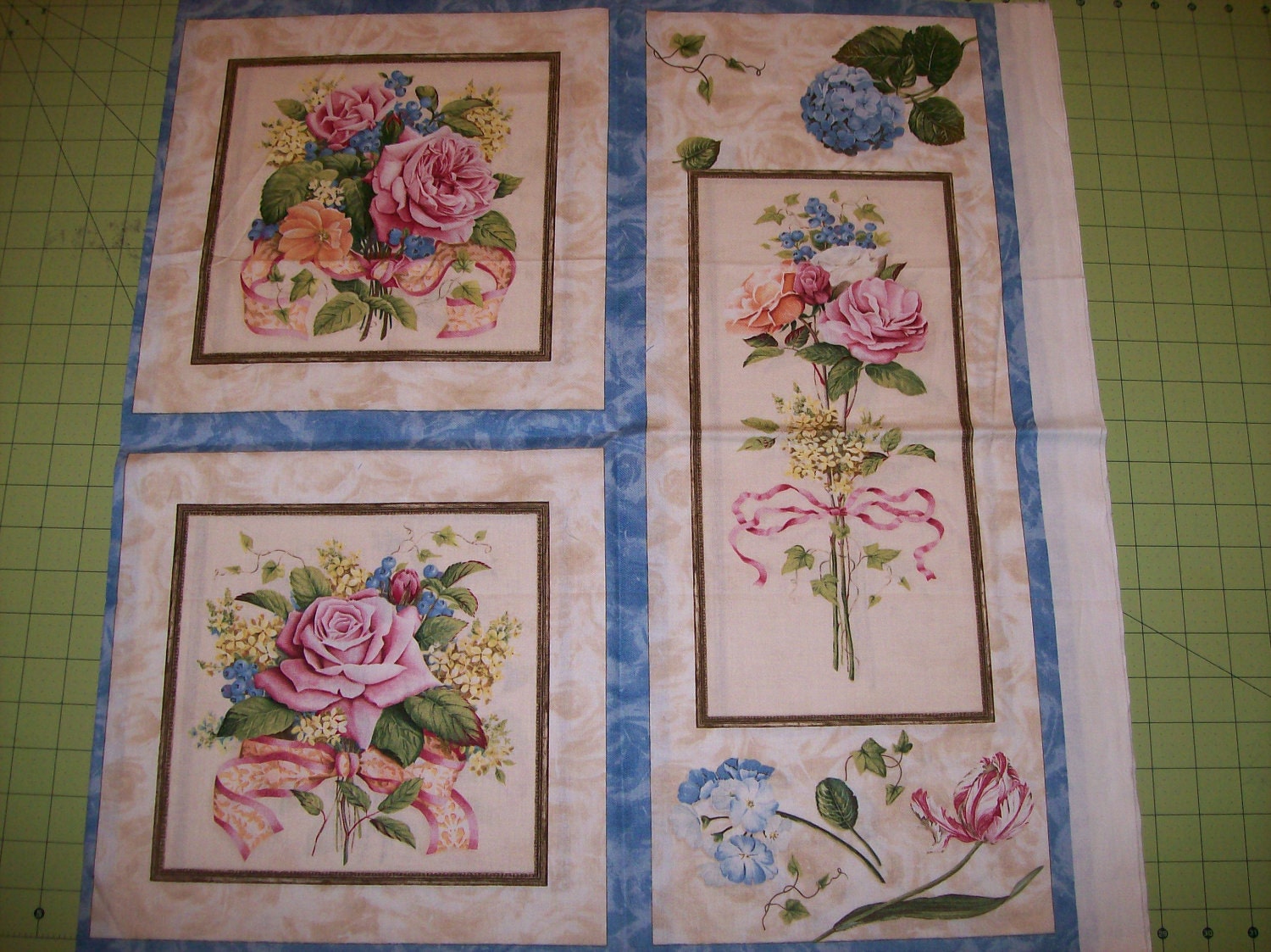 A Beautiful Coming Up Roses Fabric Panel Free US Shipping