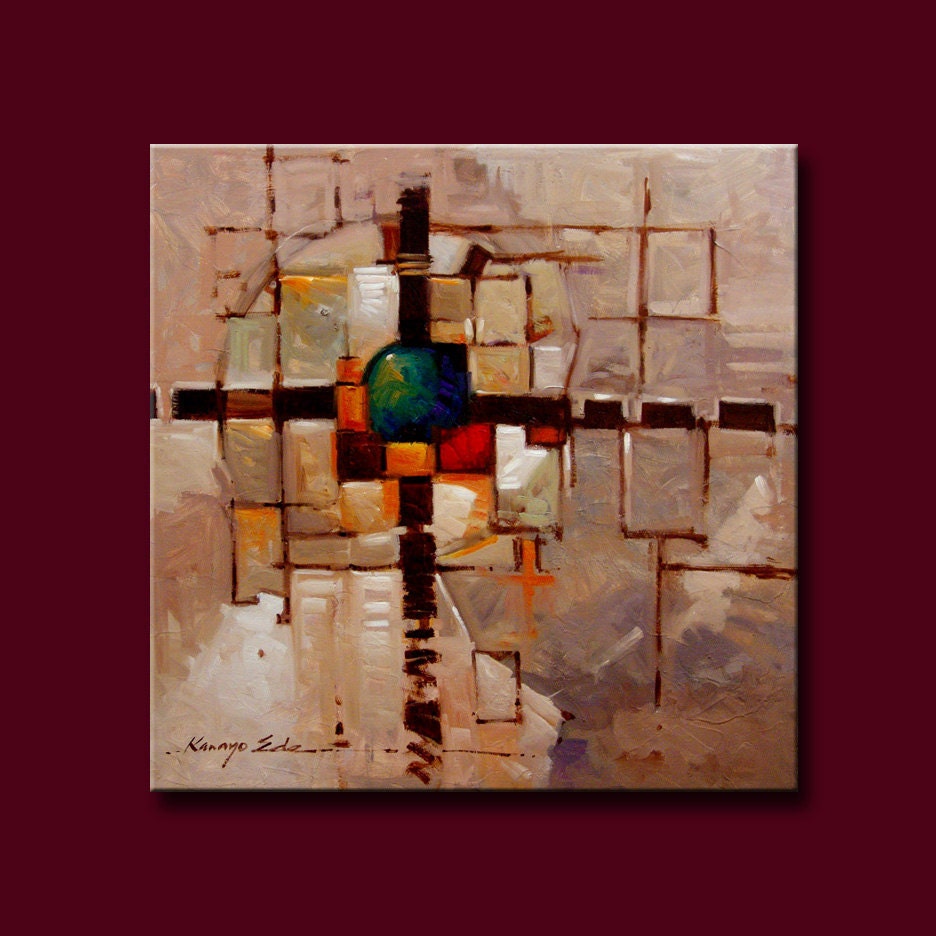 Huge Abstract 30x30 original oil on canvas. Subdivision.