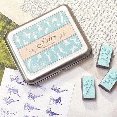 DIY Korean Foam and Rubber Stamp Dancing Fairy  12pcs set in Tin Box