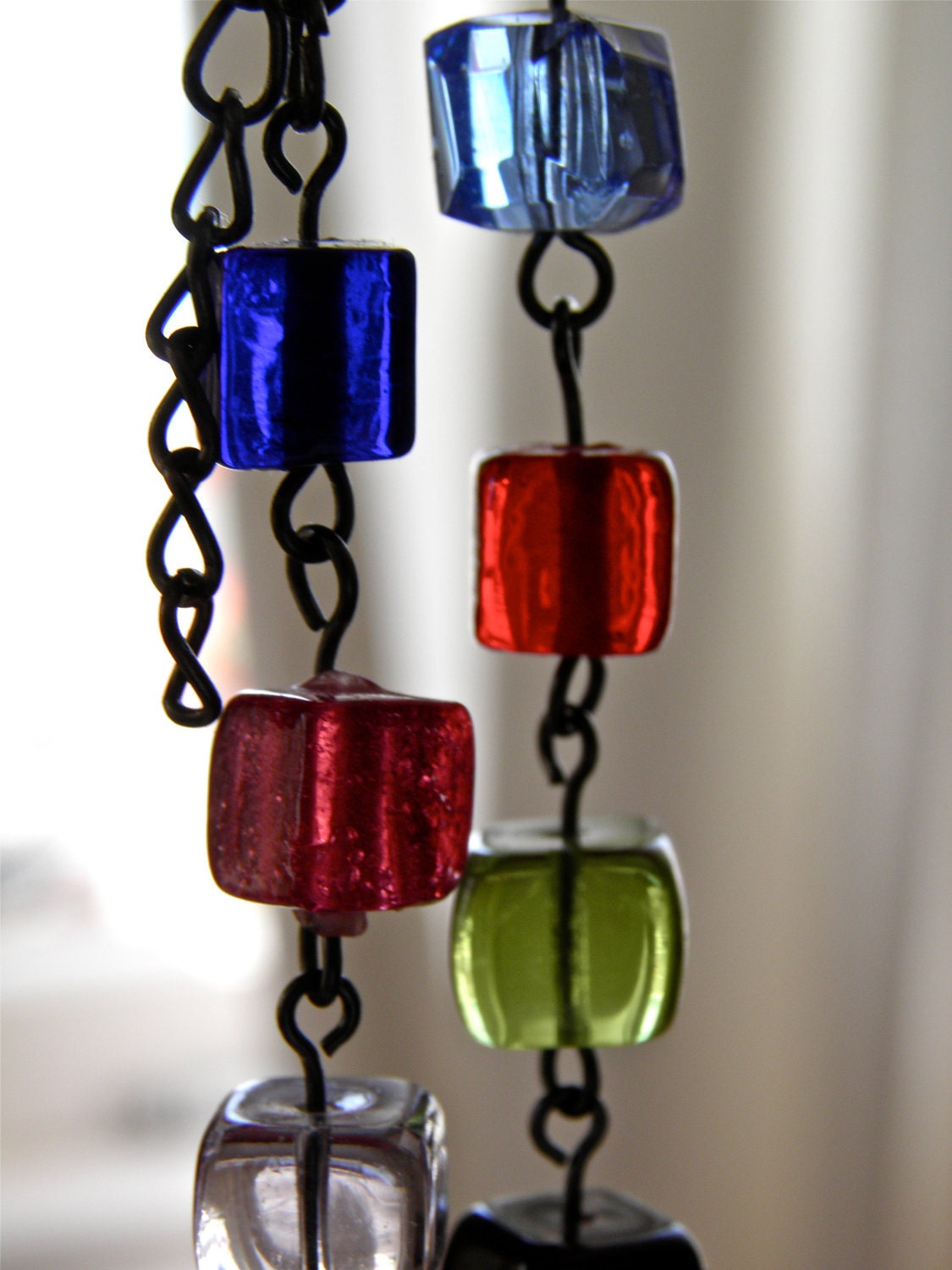 Glass Bracelet Multi Coloured Chunky Glass Square Bead Red Blue Green Yellow Vintage Style Original Bracelet OOAK