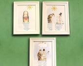 SET of 3 three 4x6 Neville the Penguin Love & Snowman illustration signed prints