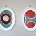 SET OF 2 Original 5x7 FRAMED oval Folksy Pop mixed media paintings signed by artist