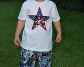 Custom Boutique Boys toddler Superhero Disney AVENGERS CAPTAIN AMERICA Patriotic applique shirt shorts set Spiderman Superman Green Lantern