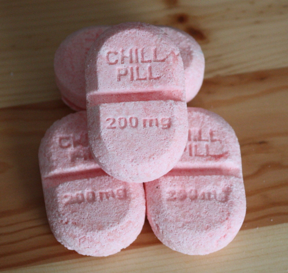 Take a Chill Pill (bath bombs/fizzies) - custom scent, custom color, set of four, novelty, pharmacy, nurse, doctor
