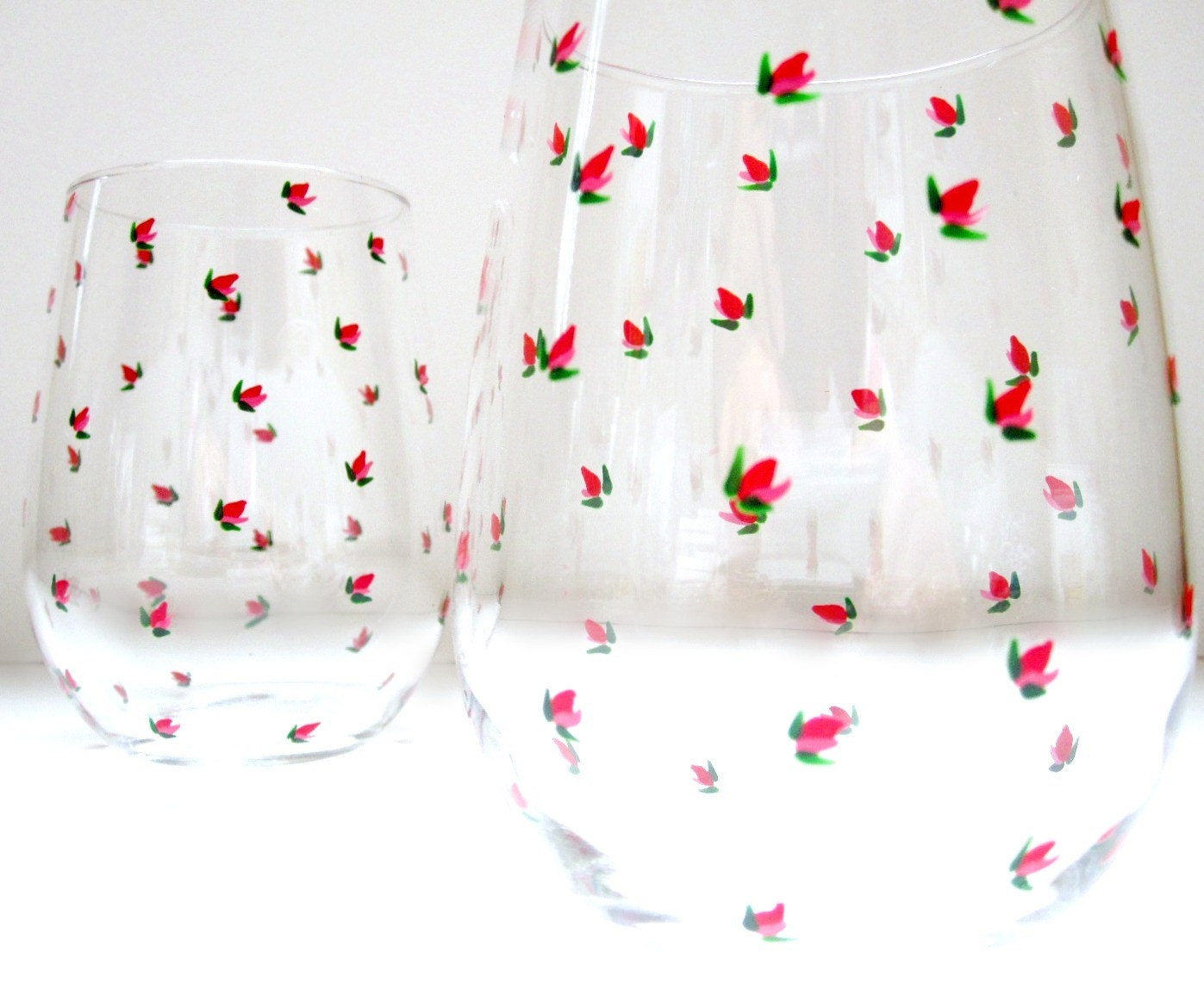 Spring Flower Buds- 2 Stemless Wineglasses
