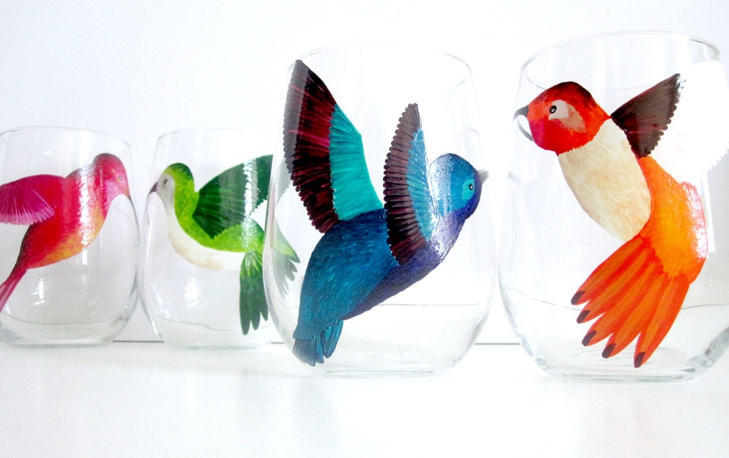 Hummingbird Party Stemless Wine Glasses- Set of 4