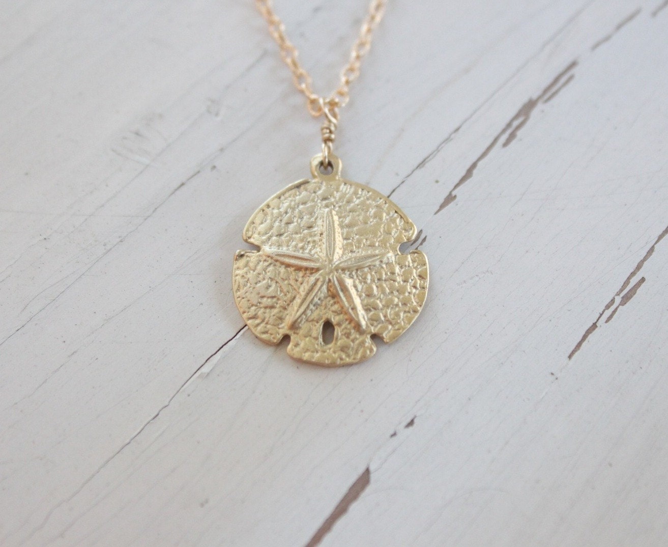 Gold Vermeil Sand Dollar Necklace on Gold Filled Chain