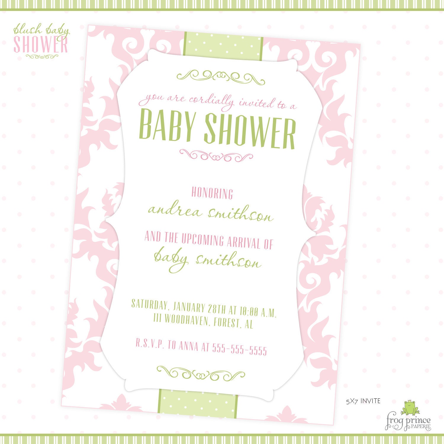 Blush Pink & Green Damask Baby Shower Printable Party Pack - DIY Il_570xn