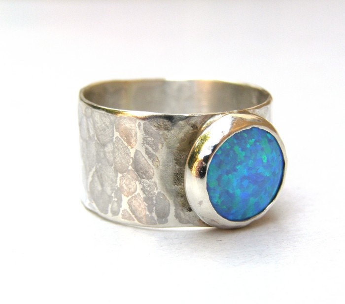 Blue Opal ring Silver ring Gemstone ring Birthstone opal made to order