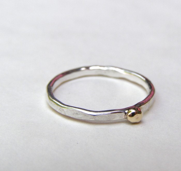 Recycled silver ring and 14k dots gold ring