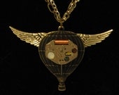 An Incredible Adventure - Double chained winged Hot Air Balloon necklace in antiqued bronze and silver