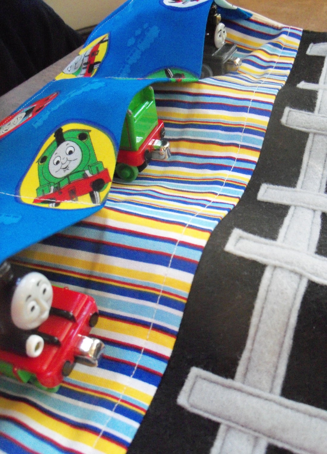 Thomas the Train Caddy Roll up Tote with Railroad Tracks