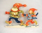 Vintage Sweden Die Cut Winter Christmas Santa & Girl - Free USA Shipping