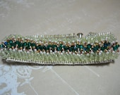 Green seed beaded and Crystal bracelet