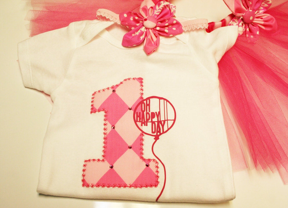 First Birthday Girl Tutu and Onesie and Head Band Set (Custom Size)