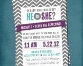He or She. Chevron Gender Reveal Gender Neutral Baby Shower Invitation. Any text and colors by Tipsy Graphics Il_170x135