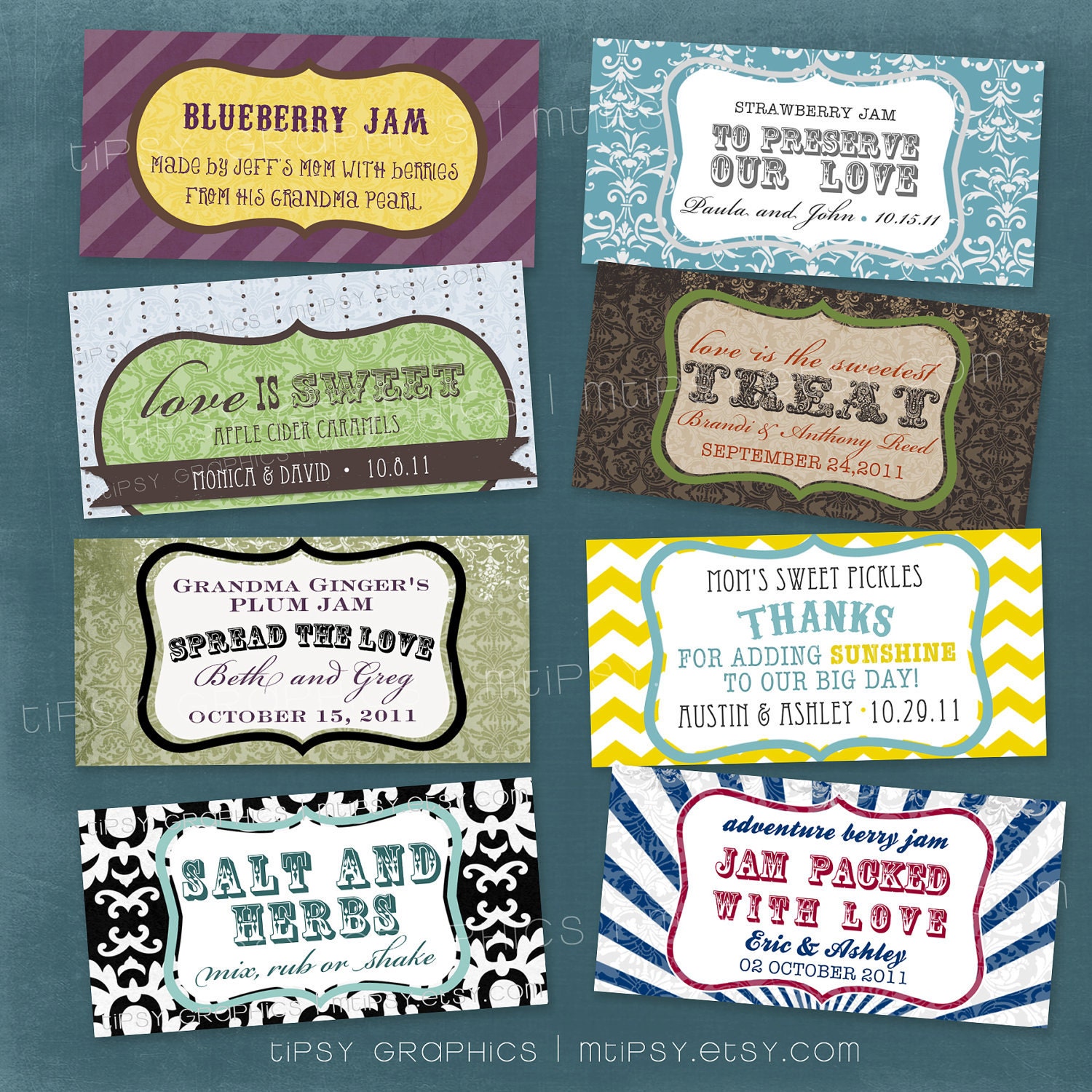 Spread the Love. Jam Packed with Love. Jam Label Design Printable file. Made to Match your Weddings by Tipsy Graphics