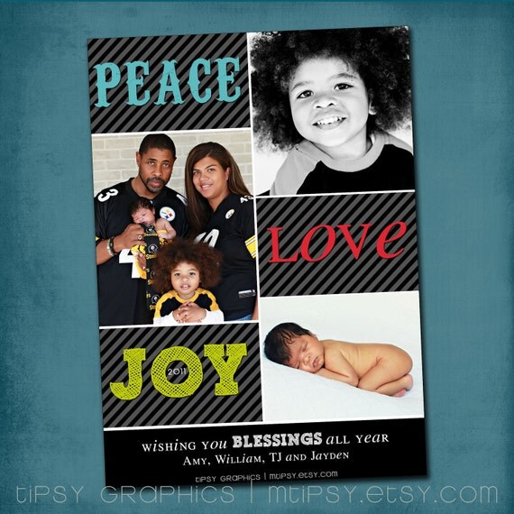 Peace Love Joy. Colorful Holiday Photo Collage. Any colors and text by Tipsy Graphics Il_570xn