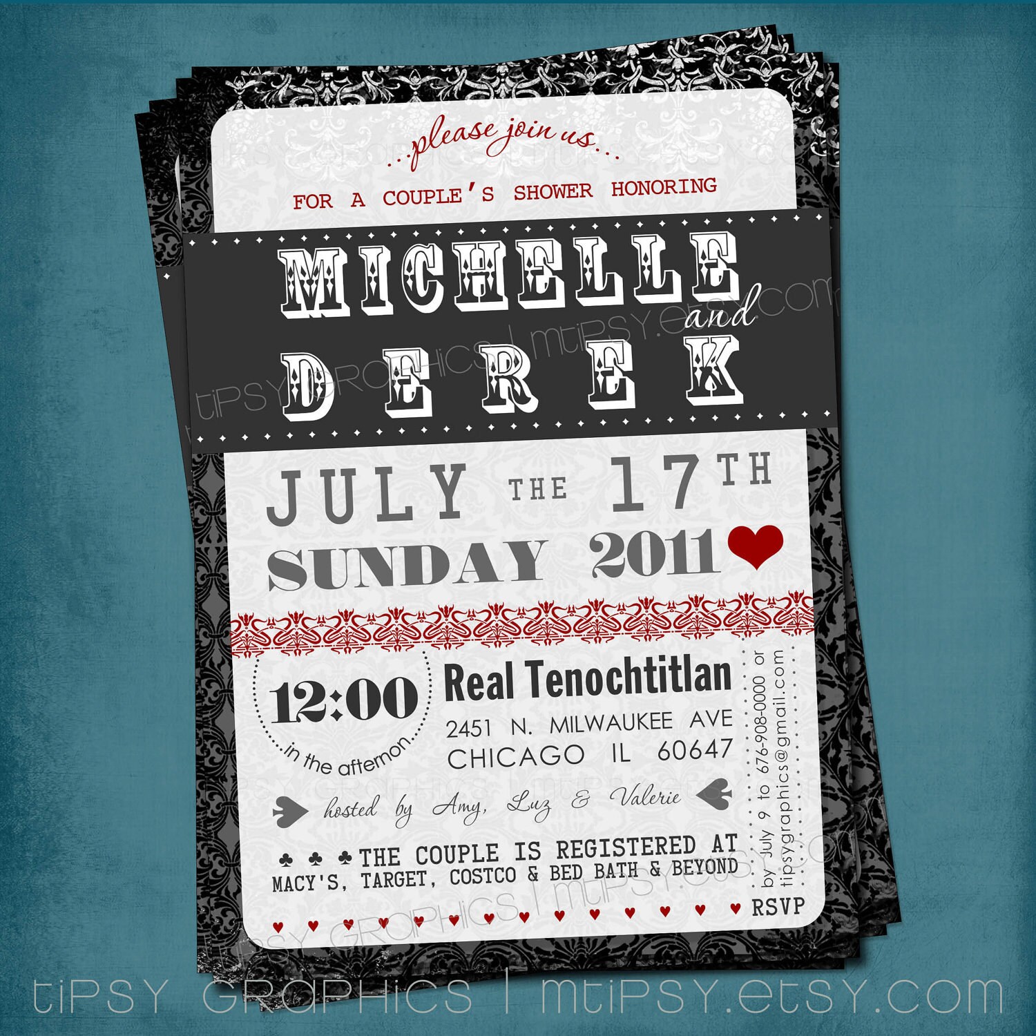 Modern Poker Birthday Party or Baby / Bridal Shower Invitation by Tipsy Graphics. Lucky in Love Il_570xn