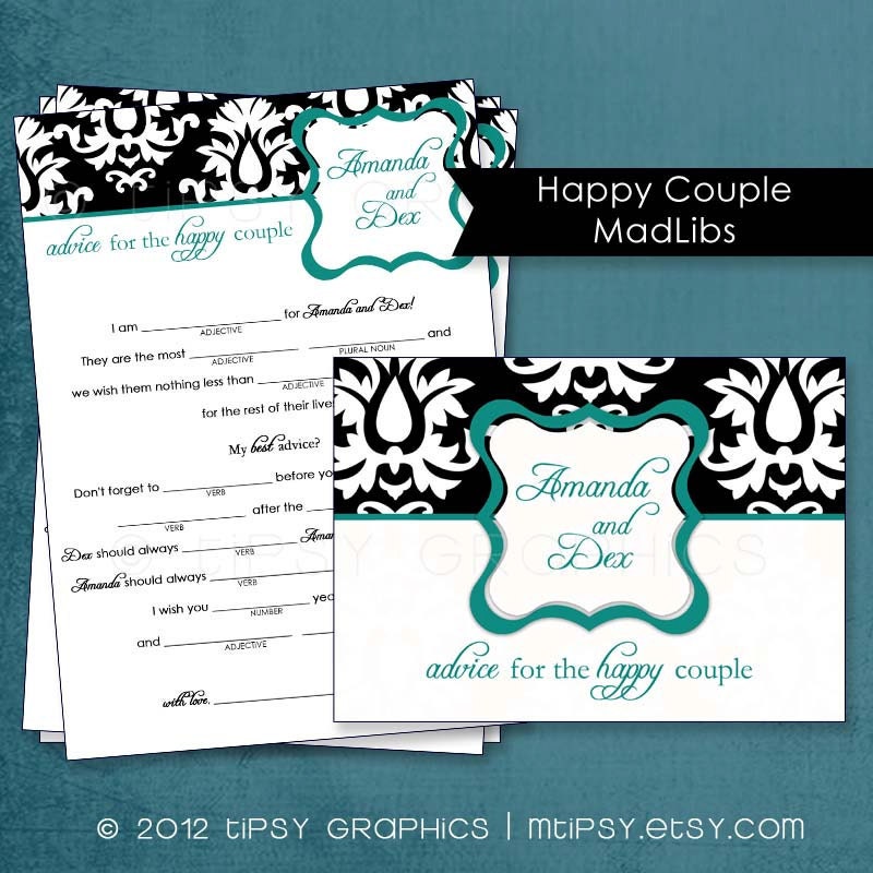 Damask. Funny Advice & Well Wishes for the Expectant / Happy Couple MAD LIB MadLib. Printable Cards, any Colors. By Tipsy Graphics Il_570xn