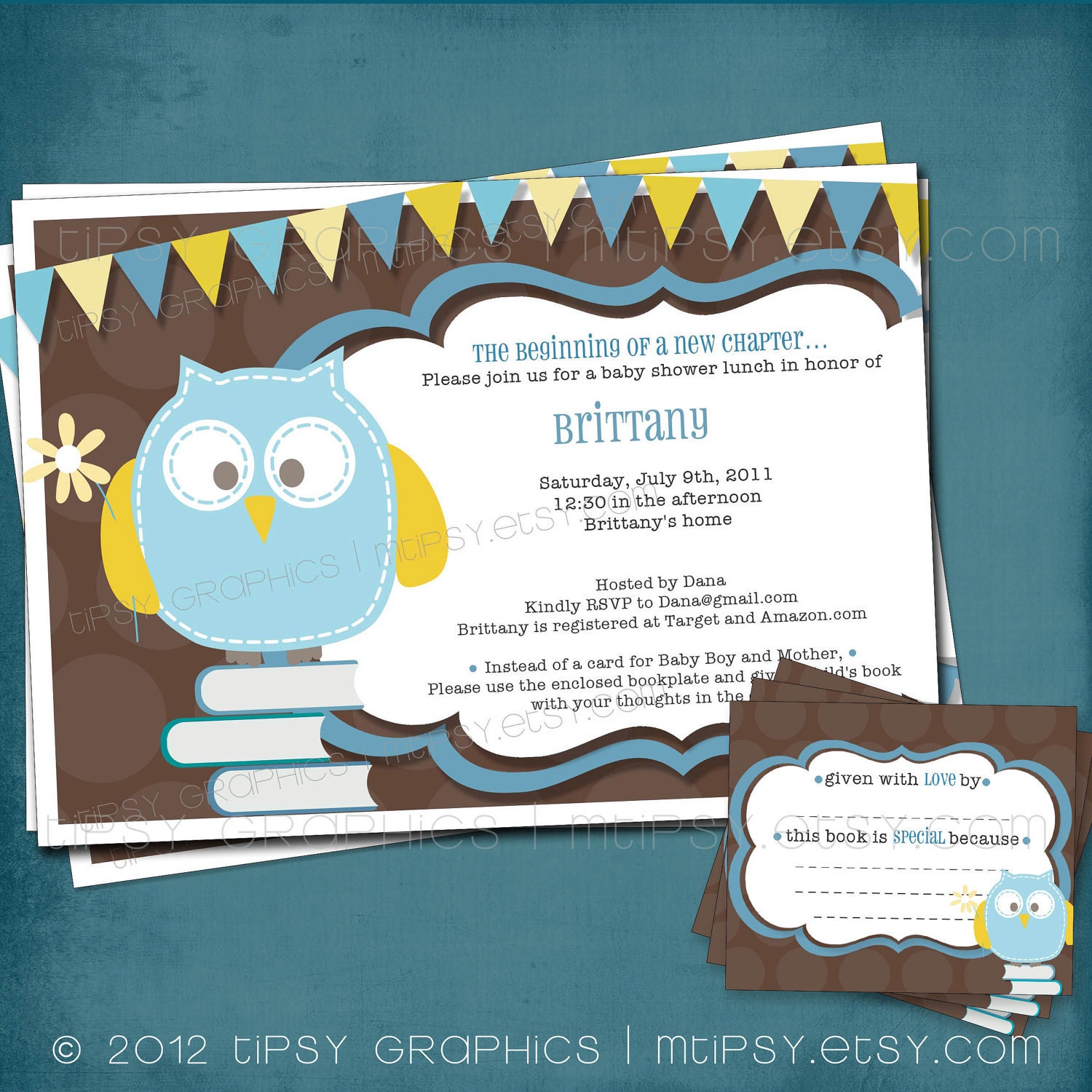 Baby Owl Stock the Library Shower Invitation. Coordinating DIY Book Plate Design Included by Tipsy Graphics Il_570xn
