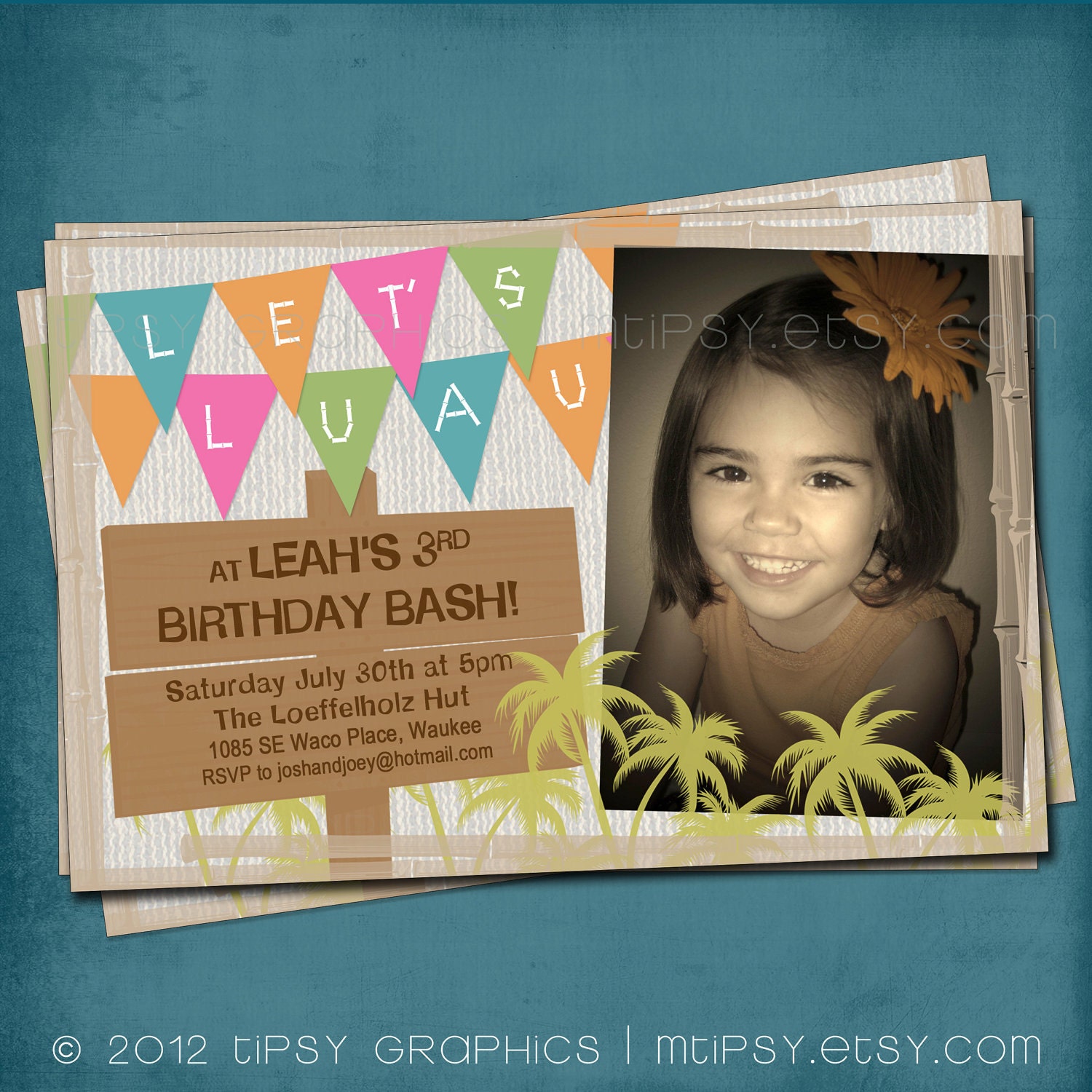 Let's Luau. Custom Birthday or Party Invite by Tipsy Graphics. Any colors for girls and boys. Il_570xn