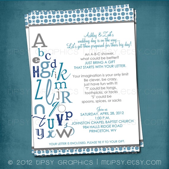 ABC Colorful Alphabet Baby / Bridal Shower Invitation. Bring a letter. Any colors and text by Tipsy Graphics Il_570xn