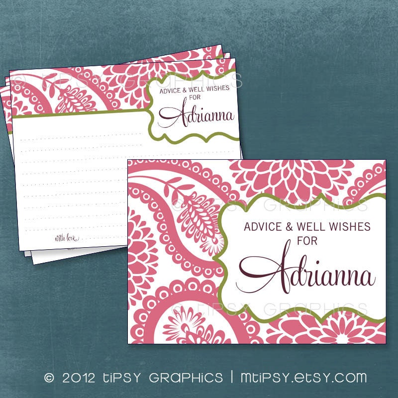 Pink Paisley and Mums. Pretty Advice & Well Wish Cards for Graduate / Mom / Bride to Be. by Tipsy Graphics. Printable Cards, Any Colors Il_570xn