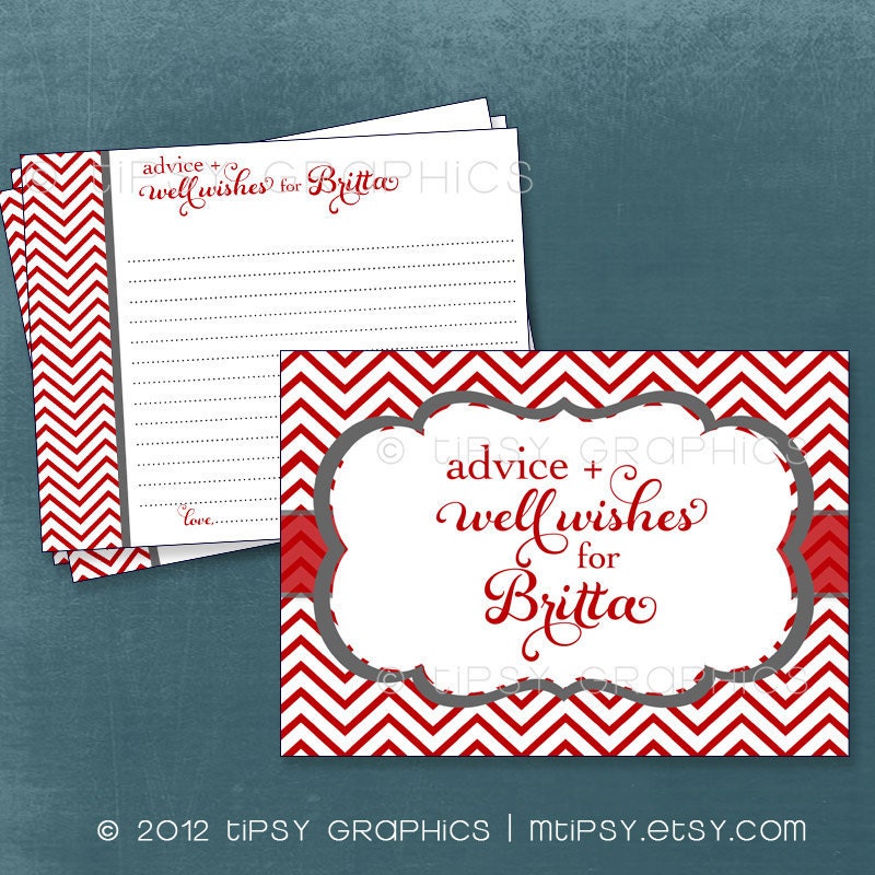 Fancy Chevron Advice & Well Wishes. Printable Cards. Any colors by Tipsy Graphics. Great for Recipe cards too Il_570xn