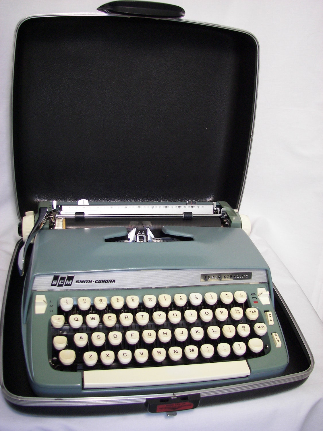 Smith-Corona Super Sterling Typewriter 1960s Turquoise Vintage