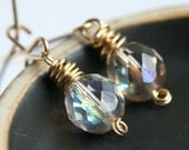 Handmade wire wrapped earrings, 14k gold filled, bead earrings, light pink earrings, glass, Mimi Michele Jewelry