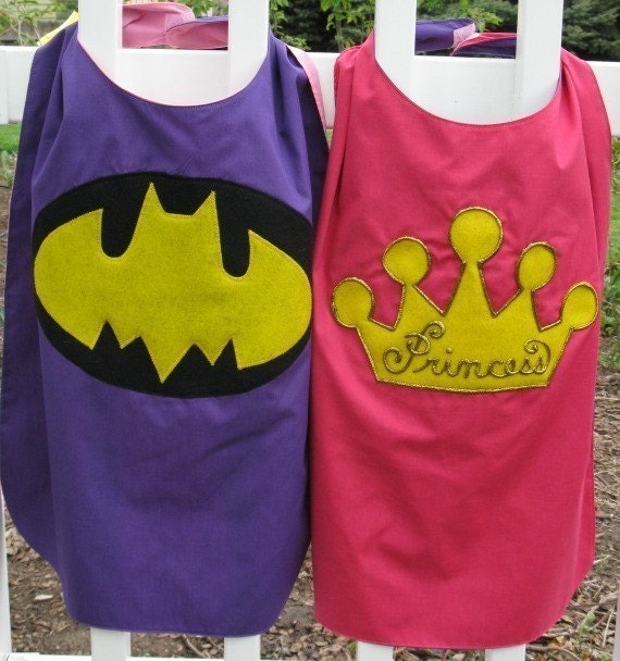 Superhero reversible childrens cape with mask Batgirl Princess or Supergirl Princess or Batgirl Supergirl