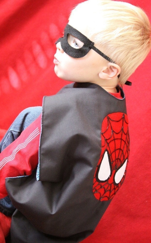 Superhero reversible childrens cape with mask Batman Spiderman