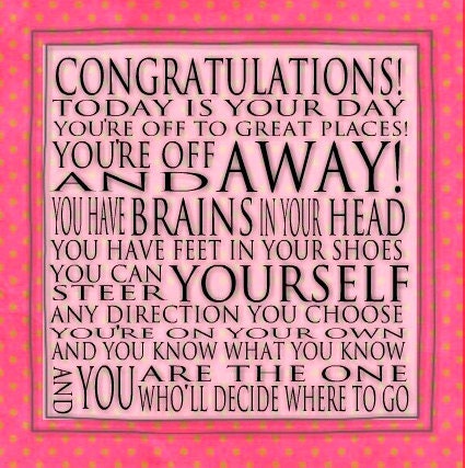 Congratulations Quote - Dr. Seuss 6x6 Word Art Print - Art Block Graduation pink and green dots