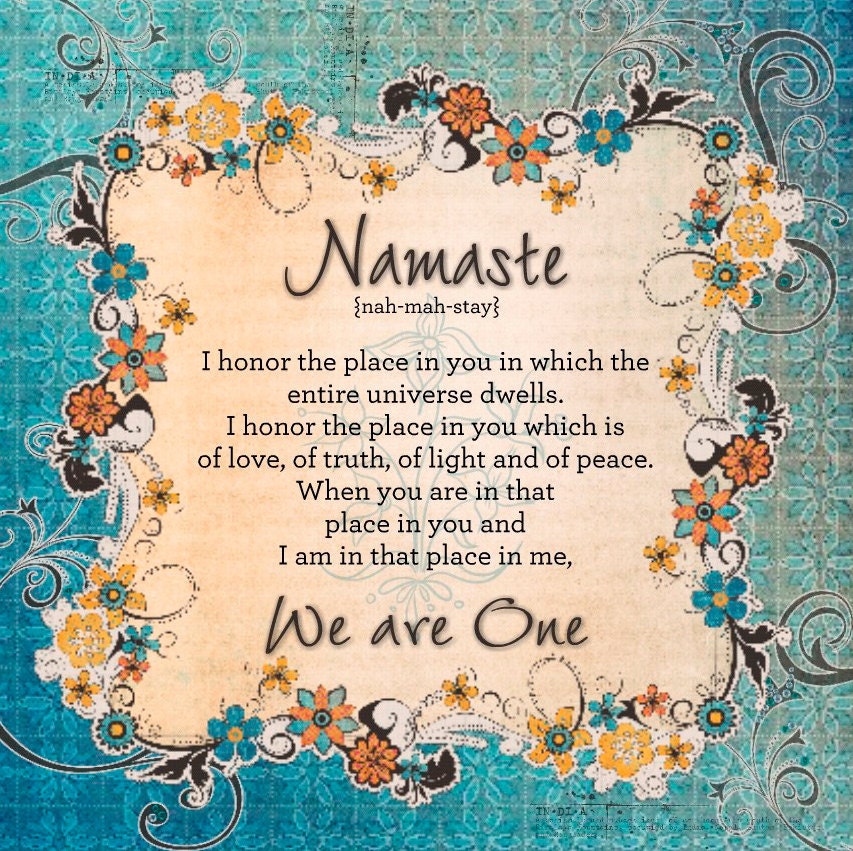 NAMASTE-Contemporary 5x5 Greeting Card-Word Art Prints-Orange Brown Green Blue Variegated