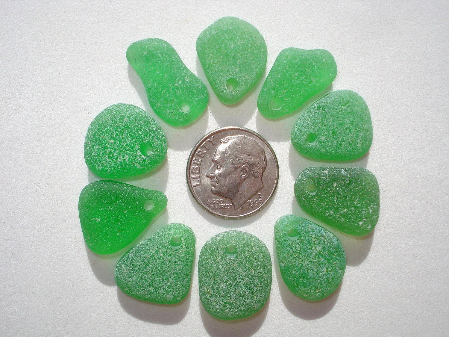 Drilled Beach Sea Glass 10 Top Drilled Kelly Green Hawaii Beads Jewelry Quality