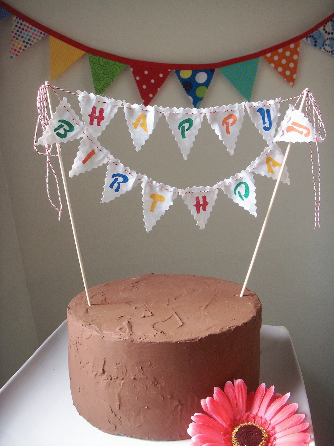 Cake Bunting Happy Birthday custom colored hand painted fabric flags cake topper Il_170x135