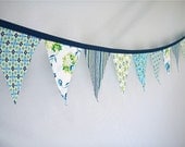 Fabric Bunting in Navy, Aqua and Lime Green- size medium