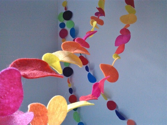 Garland of Eco Felt Dots 8 FEET Mango Orange, Yellow, Pink and Red Decoration for Birthday, Bedroom or Tree Il_570xn