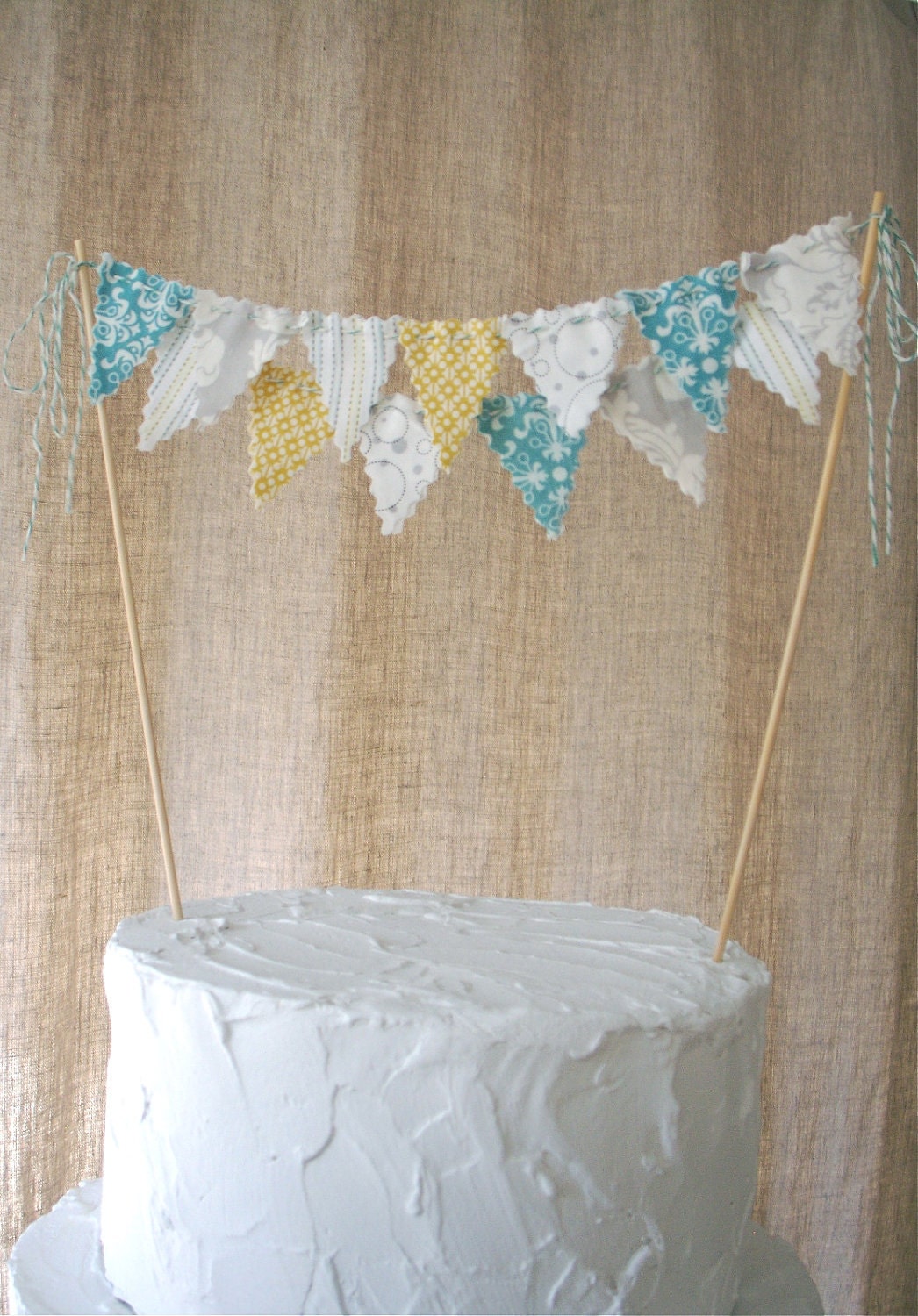 Cake Bunting Cake topper grey, yellow, aqua, white Baby Shower, Birthday, Wedding