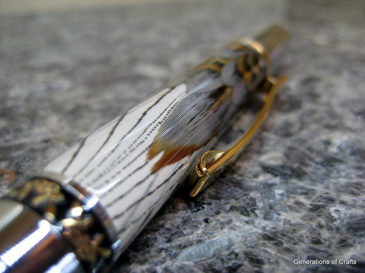 Feather Pen - Unique Exotic Pens - Feathers - Aero Chrome Gold