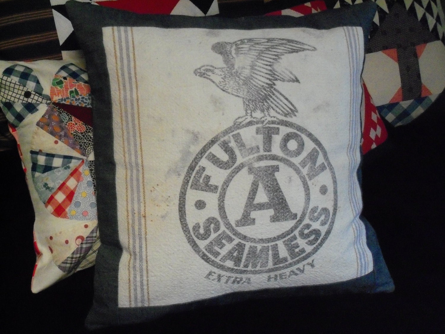 Vintage Fulton Seamless feed sack pillow cover