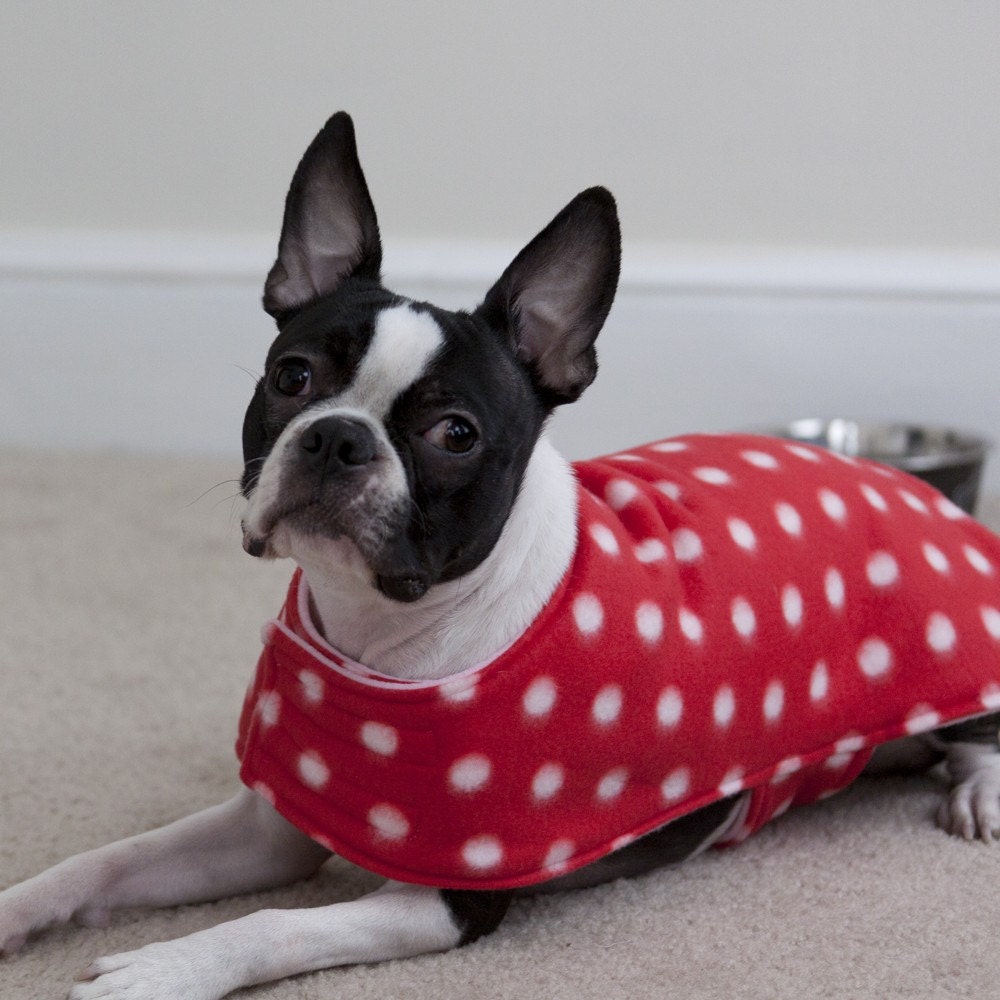 Reversible Polka Dot Print & Pink Fleece Dog Coat (Small) - Free Shipping Worldwide